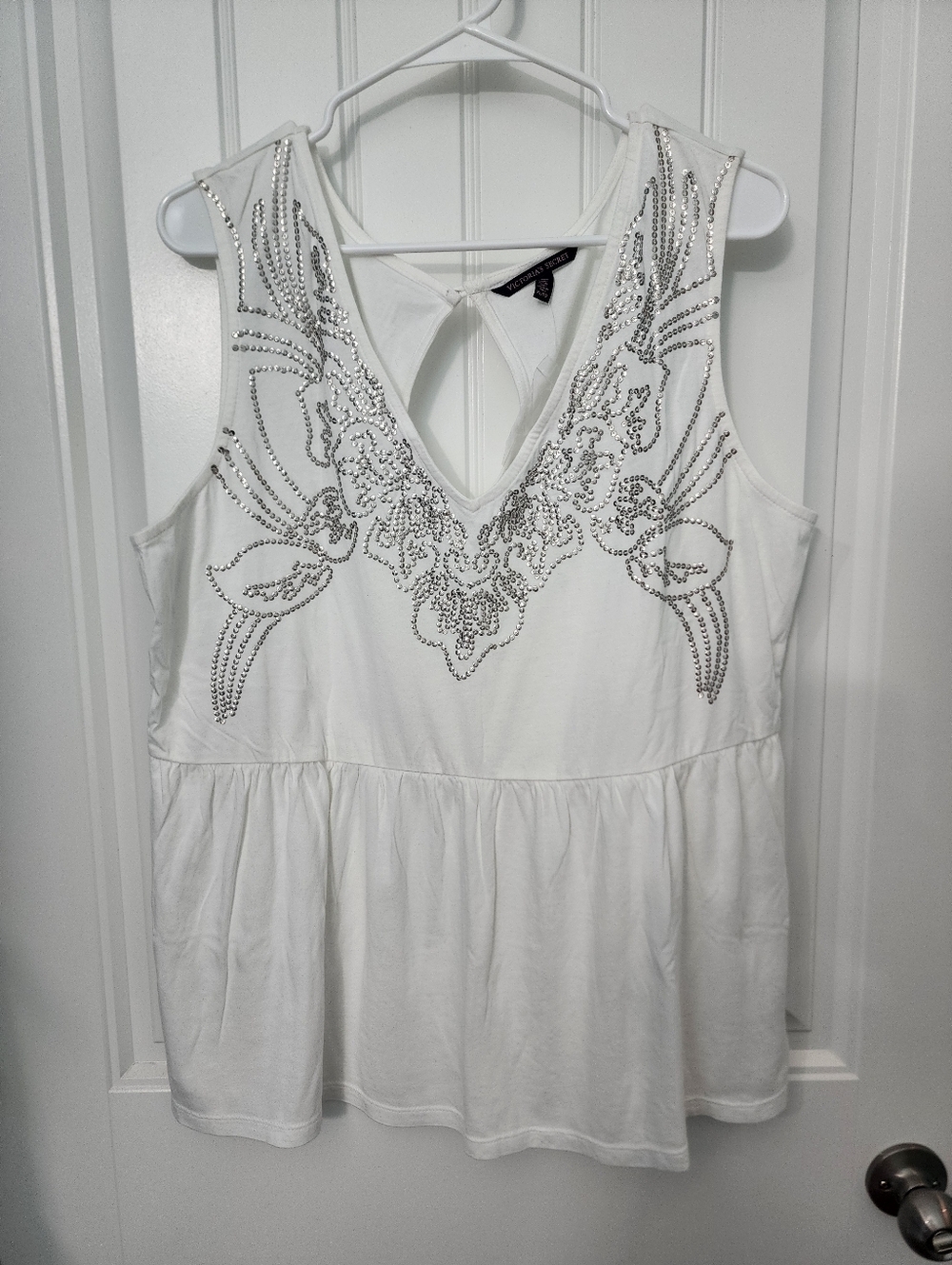 NWOT Victoria's Secret White Peplum Tank w/ Silver Sequin Detail, Size XL
